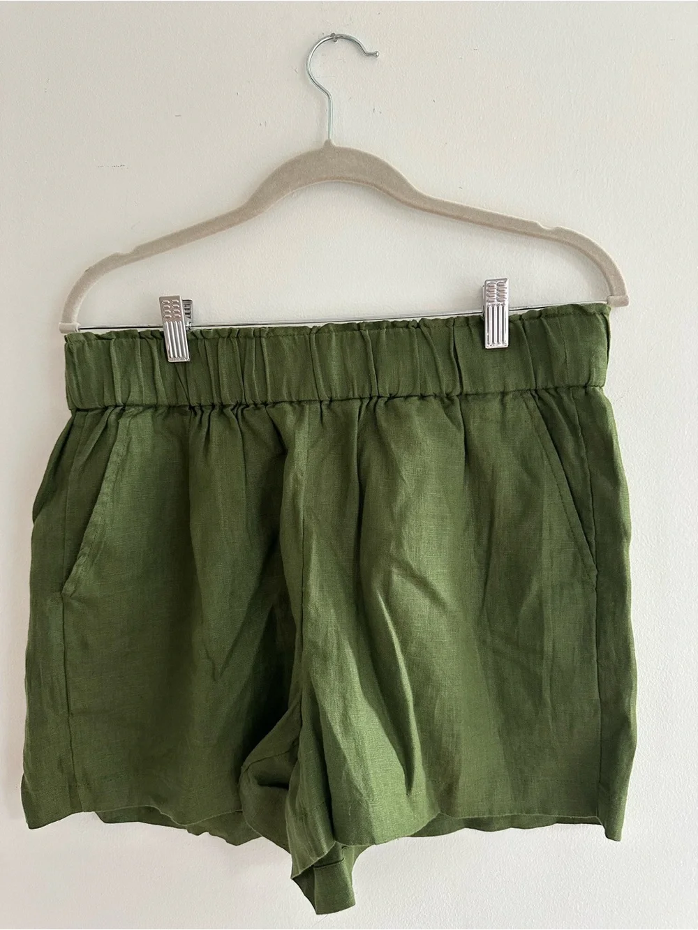 J. Crew Olive Green High-Waist 100% Linen Shorts